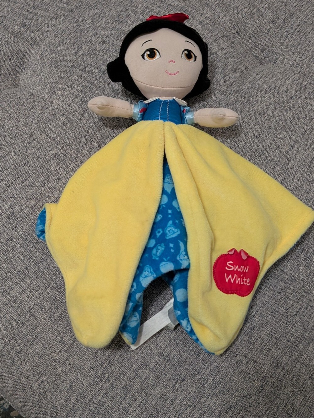 Disney Baby. Snow White Plush Lovey - Yellow, Blue & Red Accents. Apple Graphic.